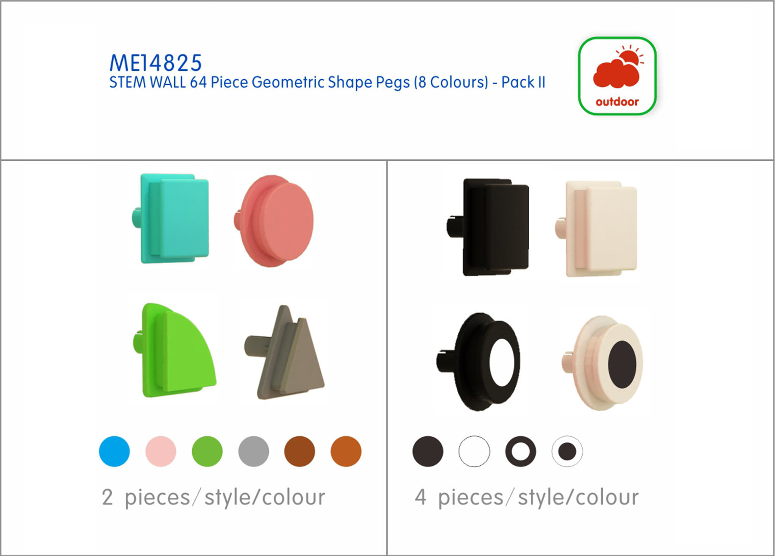 64 Piece Geometric Shape Pegs (8 Colours) - Pack II
